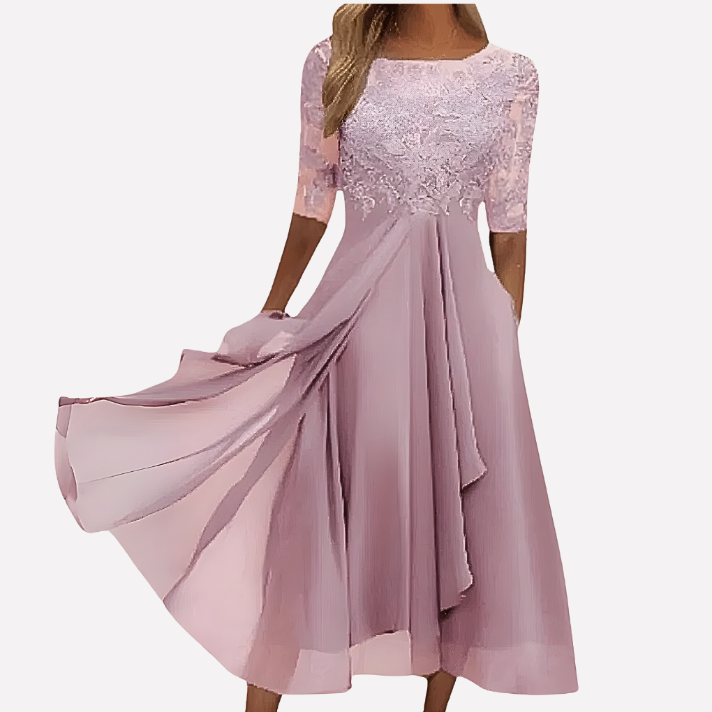 Dames blomstrede blondechiffon aftenkjole