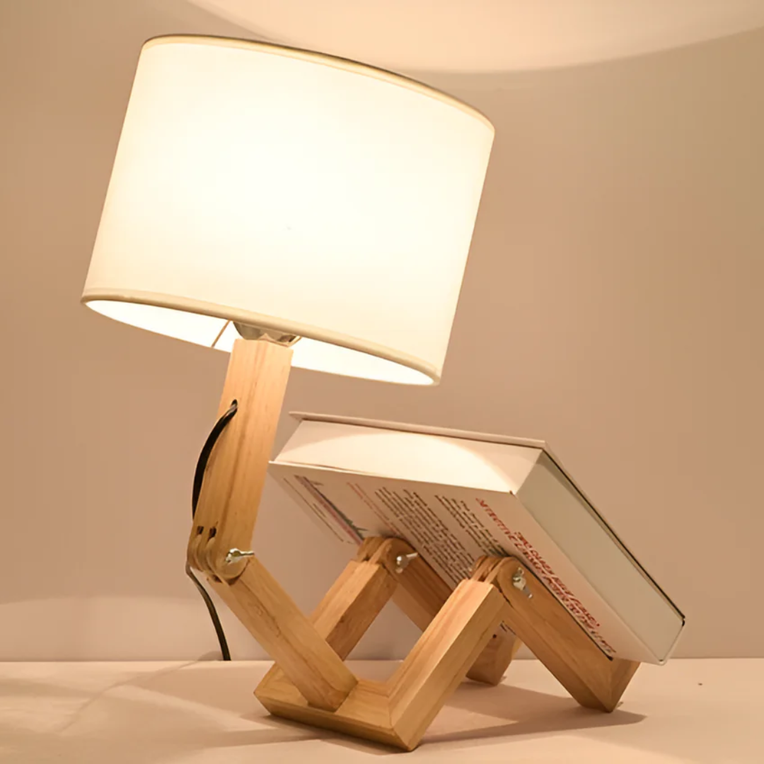 Moderne verstellbare Holz Tischlampe mit Stoffschirm 1-Flammig