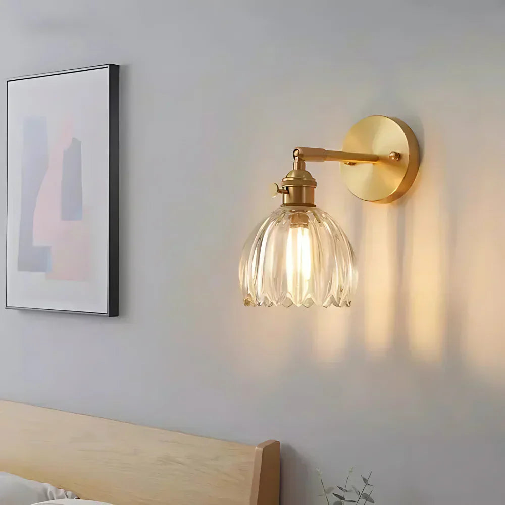 Applique da parete vintage in ottone con vetro a tulipano 1 luce
