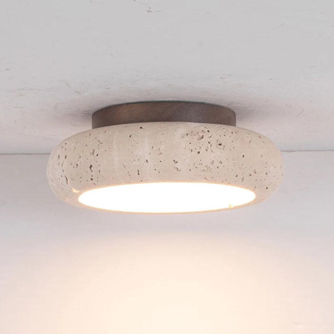Lámpara de techo retro de madera y travertino de 1 luz