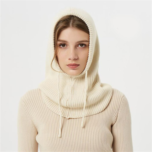 Puili | Berretto invernale a maglia | Stile passamontagna con cappuccio | Isolamento termico rinforzato in misto lana | Regolazione con coulisse | Copricapo antivento ad alto volume