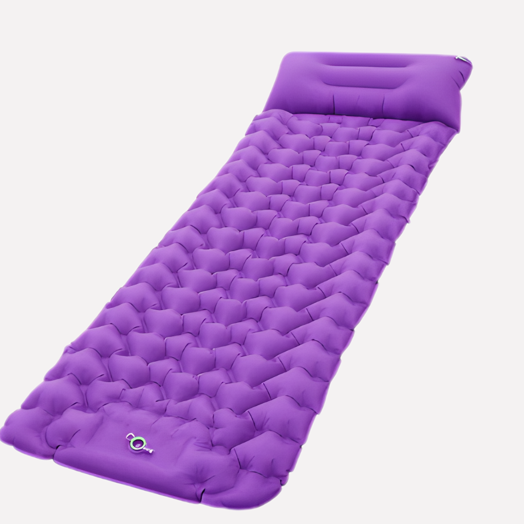Aufblasbare Campingmatte mit integrierter Pumpe und Kissen