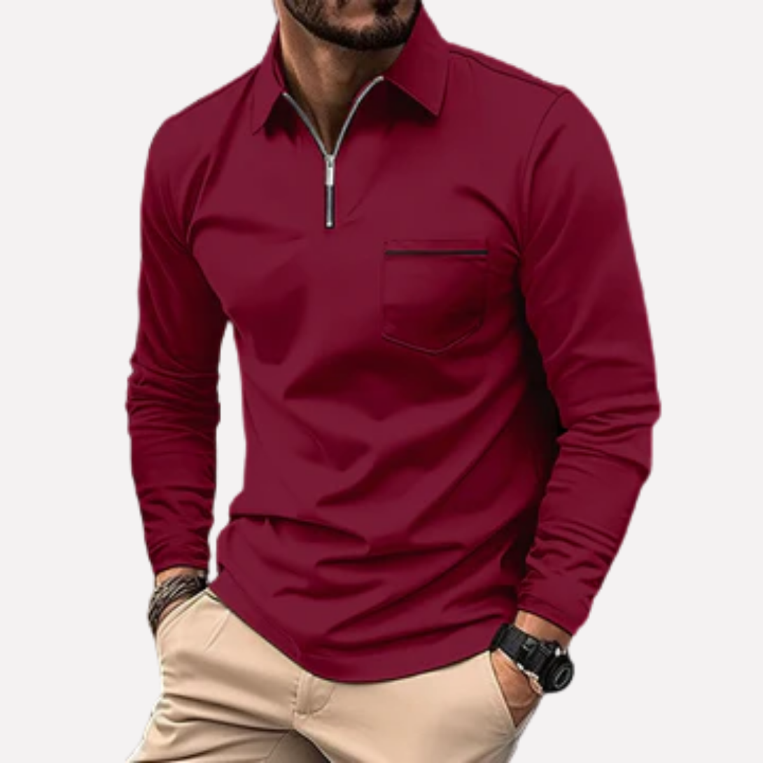 Polo de manga larga para hombre con bolsillo en el pecho