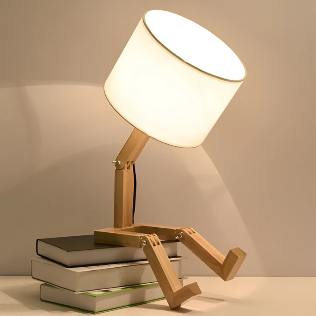 Moderne verstellbare Holz Tischlampe mit Stoffschirm 1-Flammig
