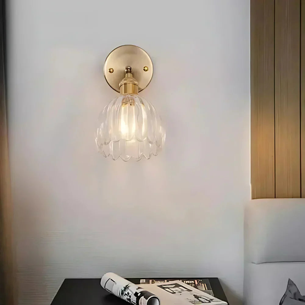 Vintage Brass Tulip Glass Wall Sconce 1-Light