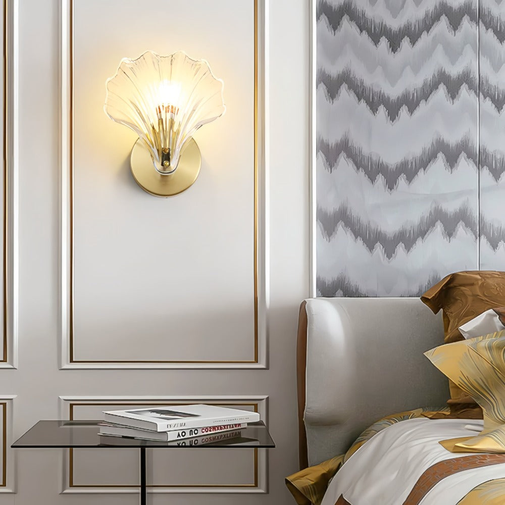 Art Deco Brass Glass Seashell Wall Sconce LED 1-Light