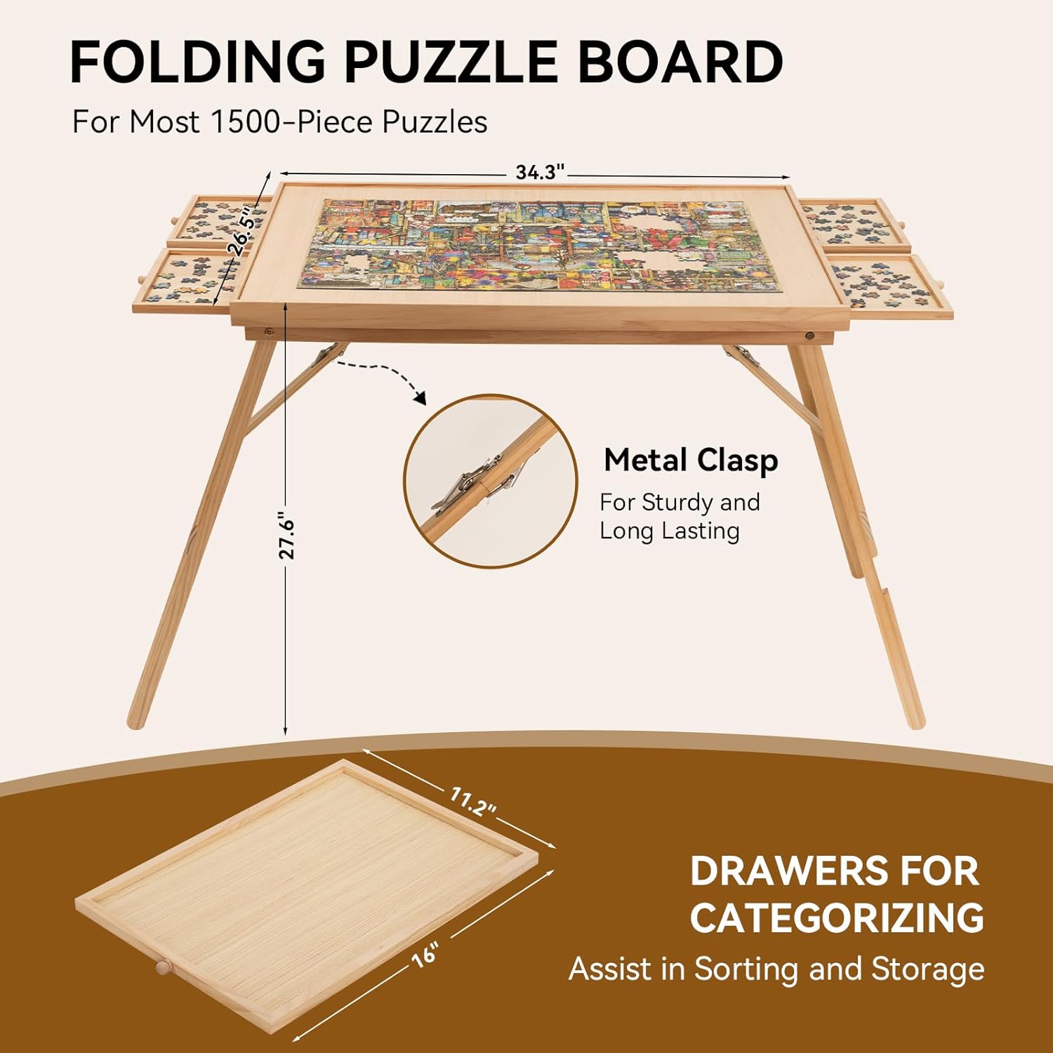 Tavolo puzzle con cassetti – Piano di lavoro con spazio di archiviazione per appassionati di puzzle