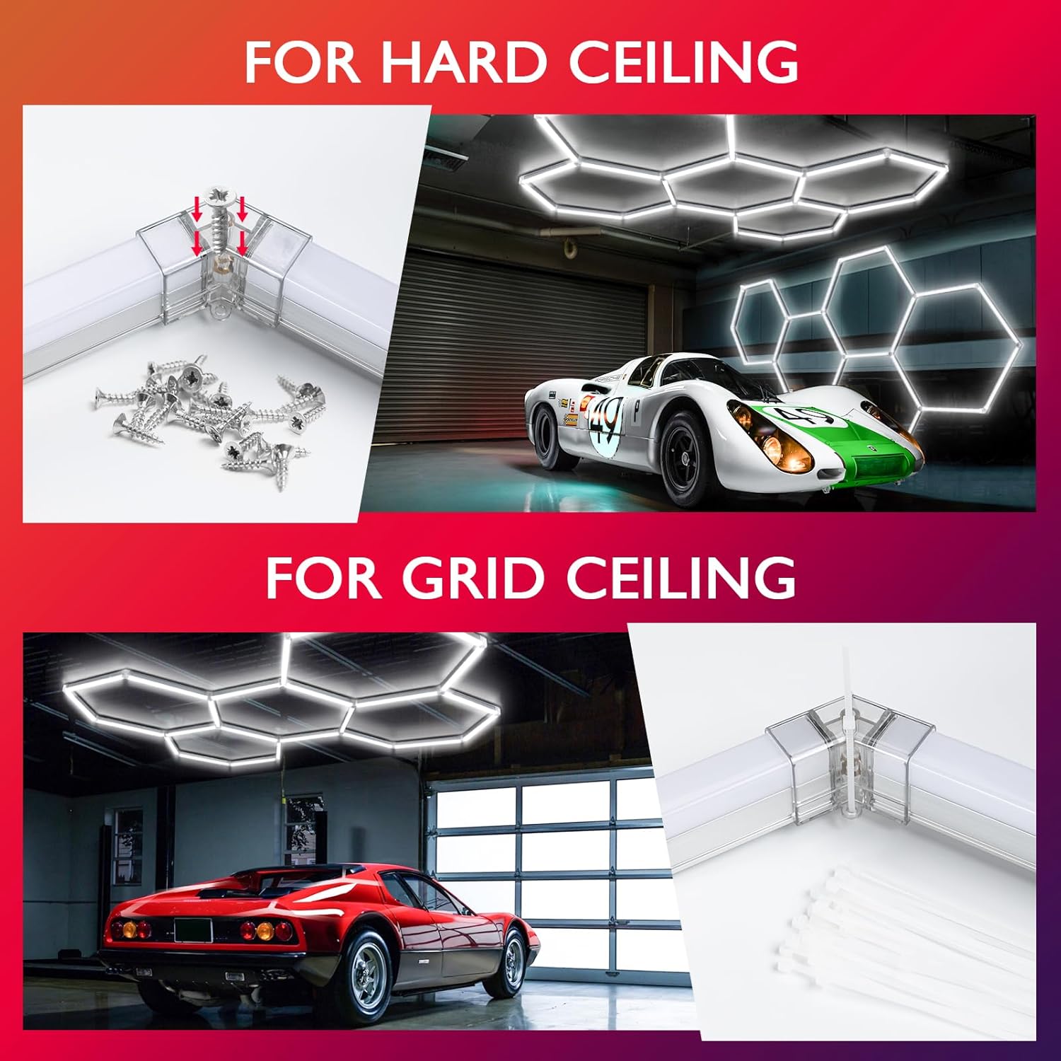 Sechseckige LED-Garagenleuchten (24 Stück) | Superhelles Deckenlichtsystem