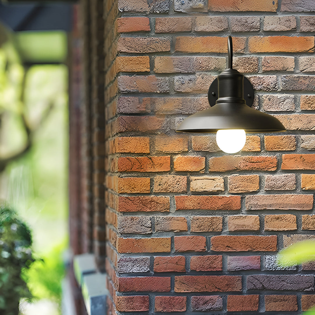 Luz de pared exterior vintage industrial de hierro en forma de cuenco LED de 1 luz