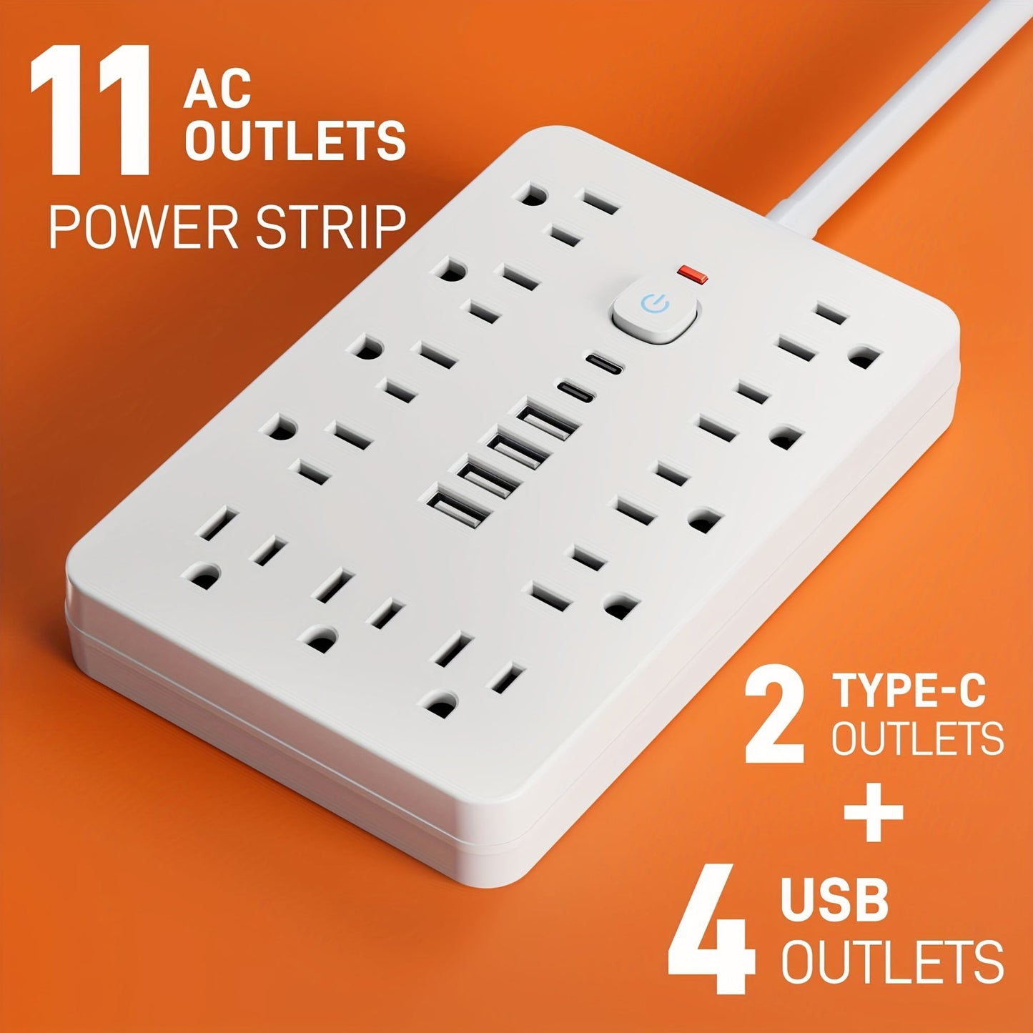 Protezione da sovratensione multipresa 17 in 1 – 11 prese elettriche, 4 USB, 2 Type-C, spina piatta