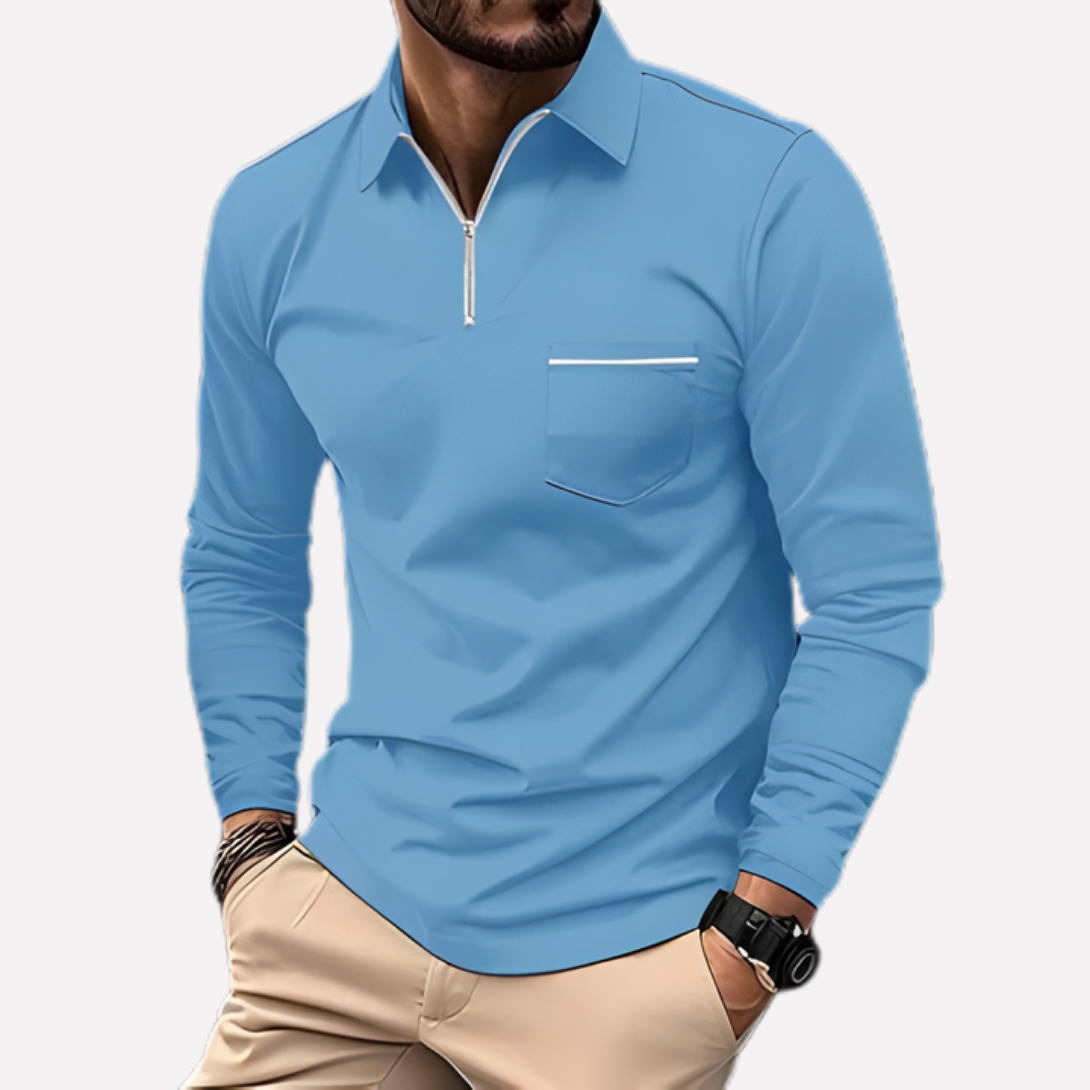 Polo de manga larga para hombre con bolsillo en el pecho