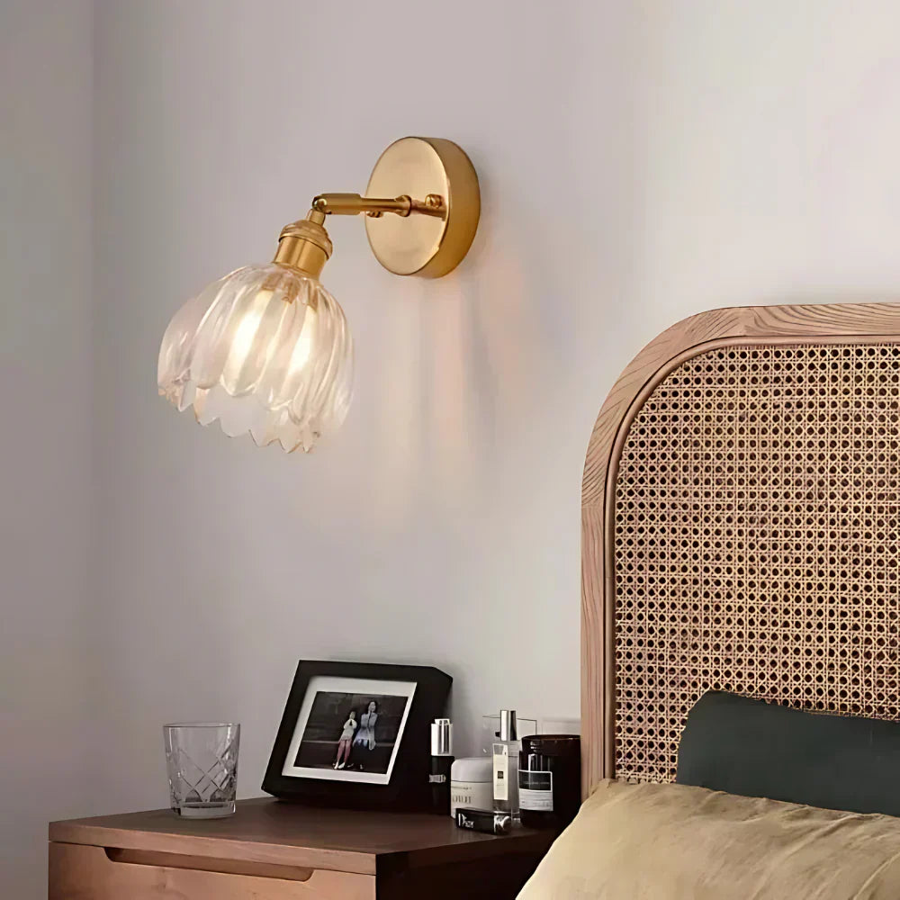 Applique da parete vintage in ottone con vetro a tulipano 1 luce
