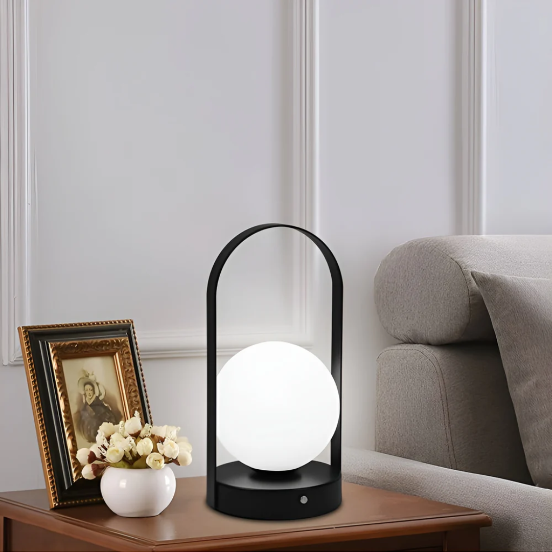 Lampada da tavolo moderna ricaricabile LED in metallo e vetro a globo 1 luce