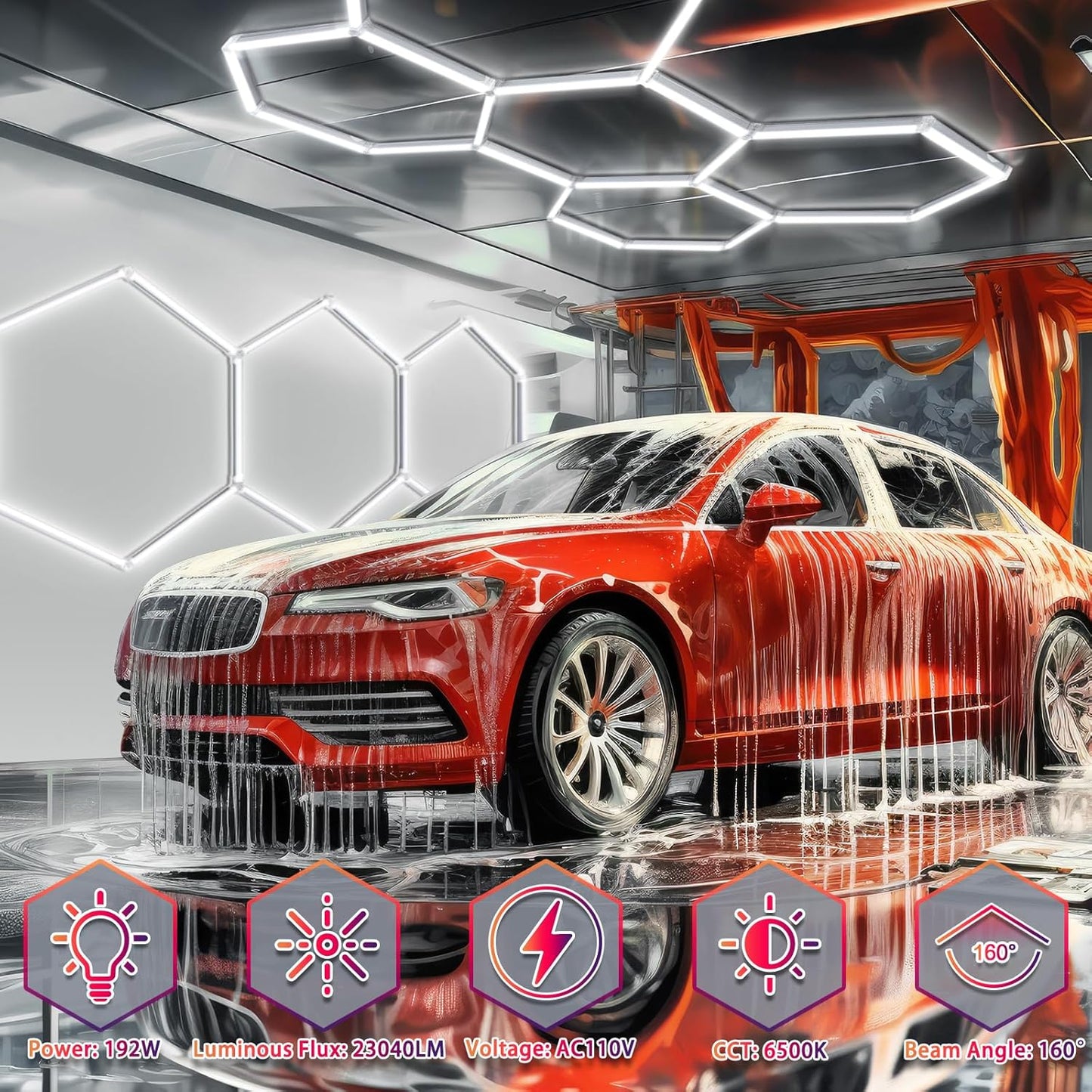 Hexagon LED-Garagenleuchten (24 Stück) | Sehr helles Deckenlichtsystem