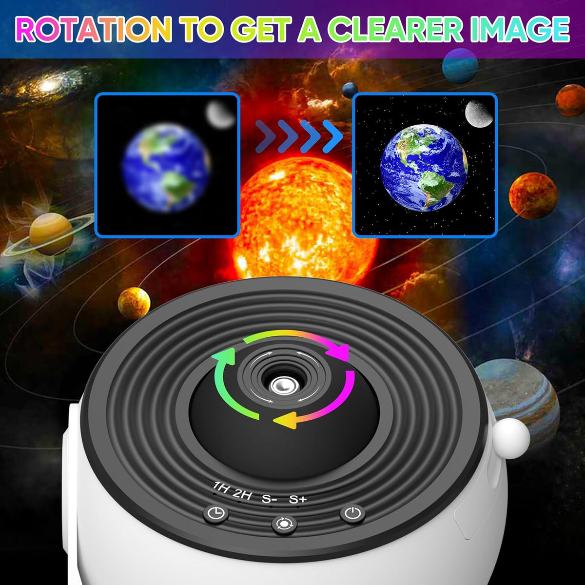 Proyector de galaxias Celestial Dreams con luz estelar giratoria 360° y películas HD