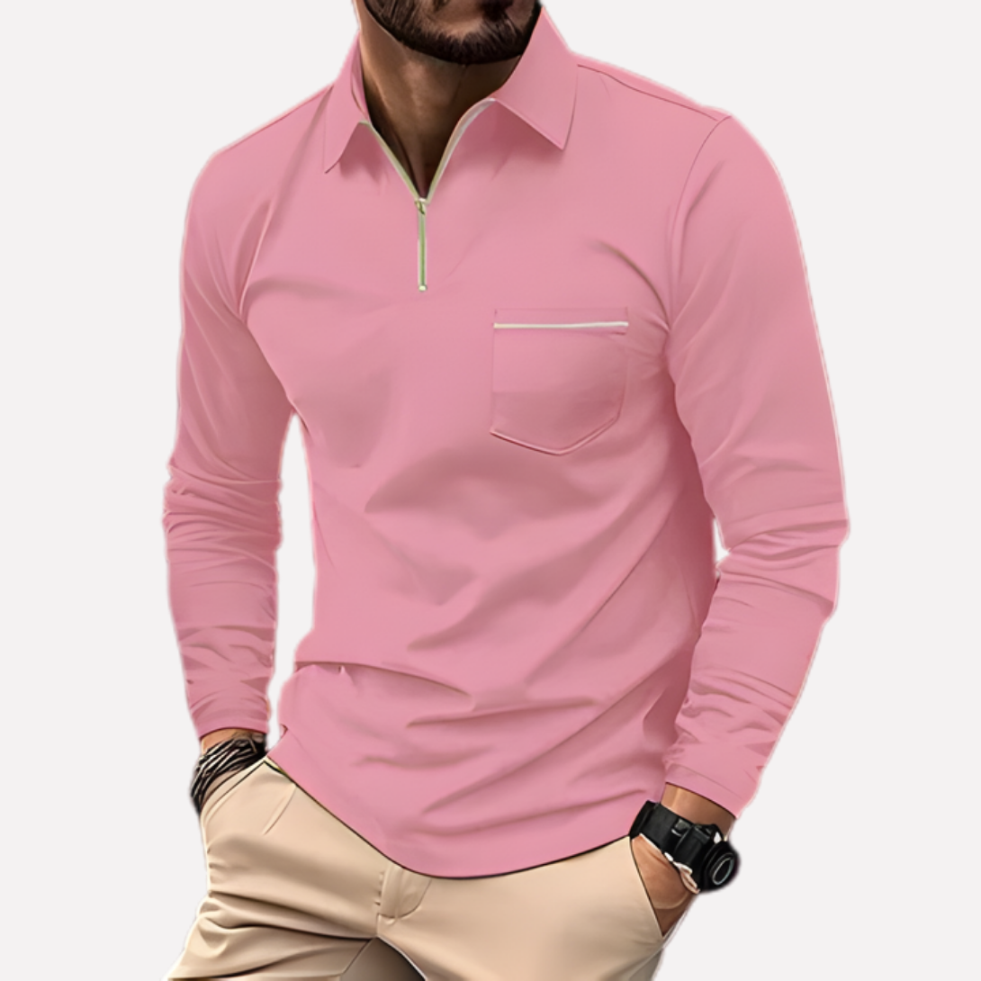 Polo de manga larga para hombre con bolsillo en el pecho