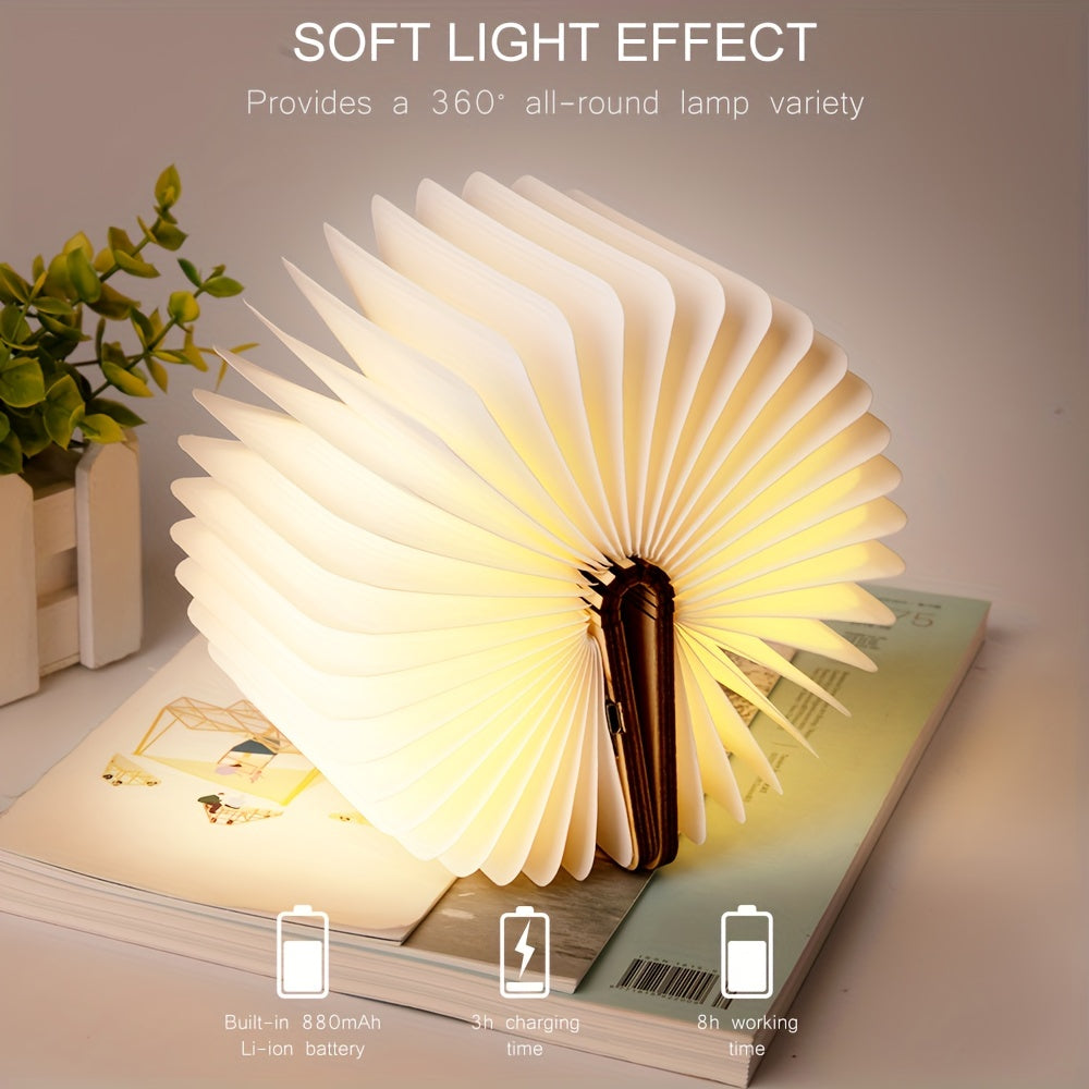 Folding Book Lamp – Rechargeable LED Bedside Light, 3-Color Portable Night Light