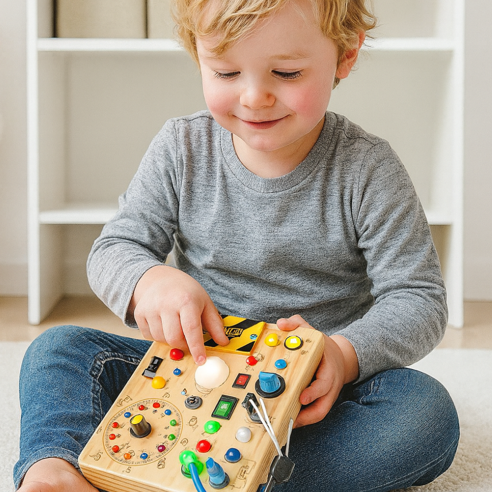 Busy Board Montessori Holz Kleinkind LED Sensorisches Spielzeug