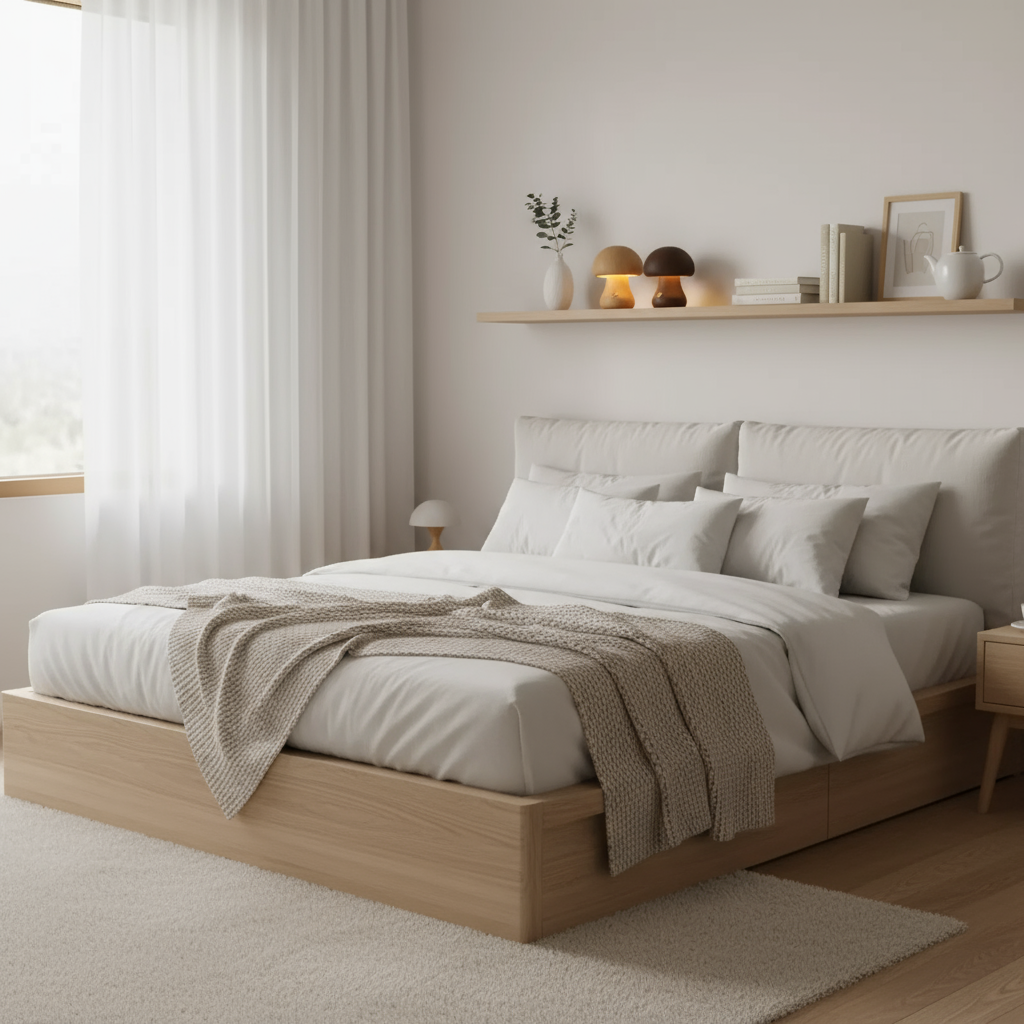 Moderne houten paddenstoel LED-tafellamp, 1-licht