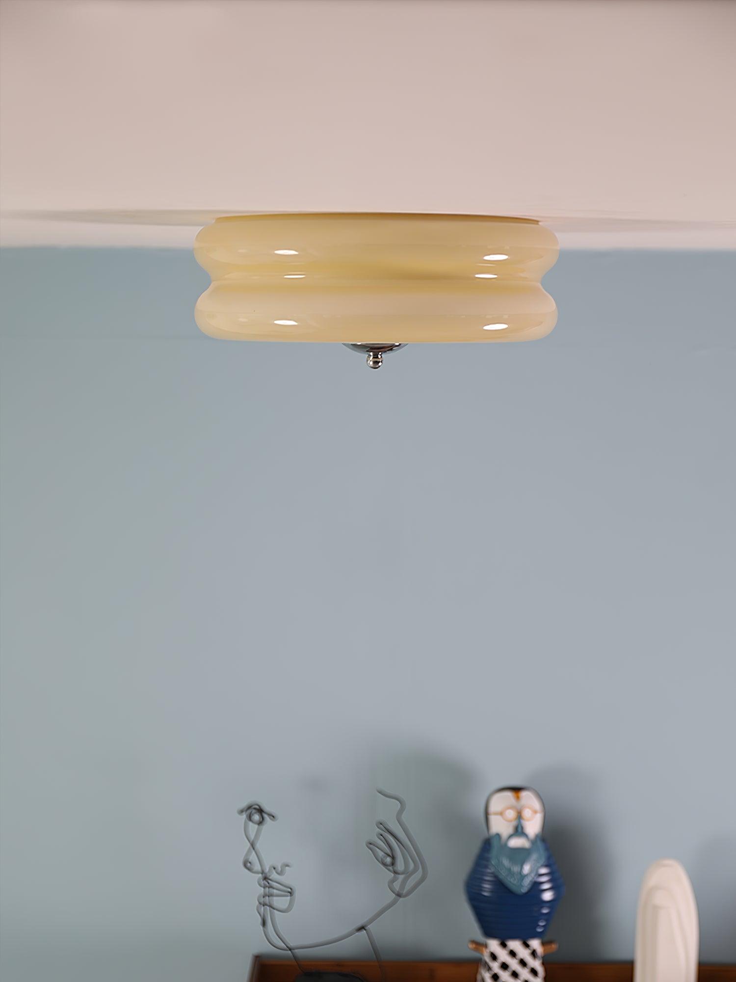 Art Deco Vintage Round Glass Ceiling Light 1-Light