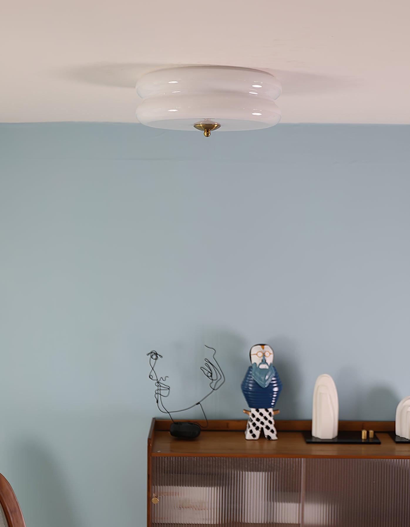Art Deco Vintage Round Glass Ceiling Light 1-Light