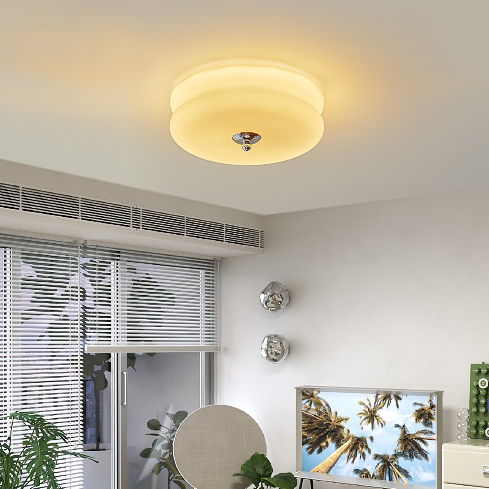 Art Deco Vintage Round Glass Ceiling Light 1-Light