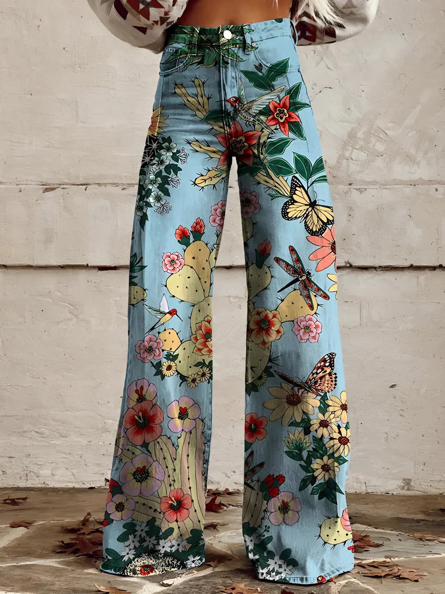 BOLD BLOOM | HIGH WAIST WIDE LEG FLORAL JEANS