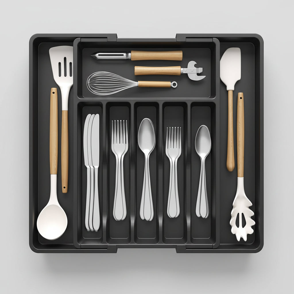 Extra Large Expandable Silverware Organizer BPA Free Cutlery