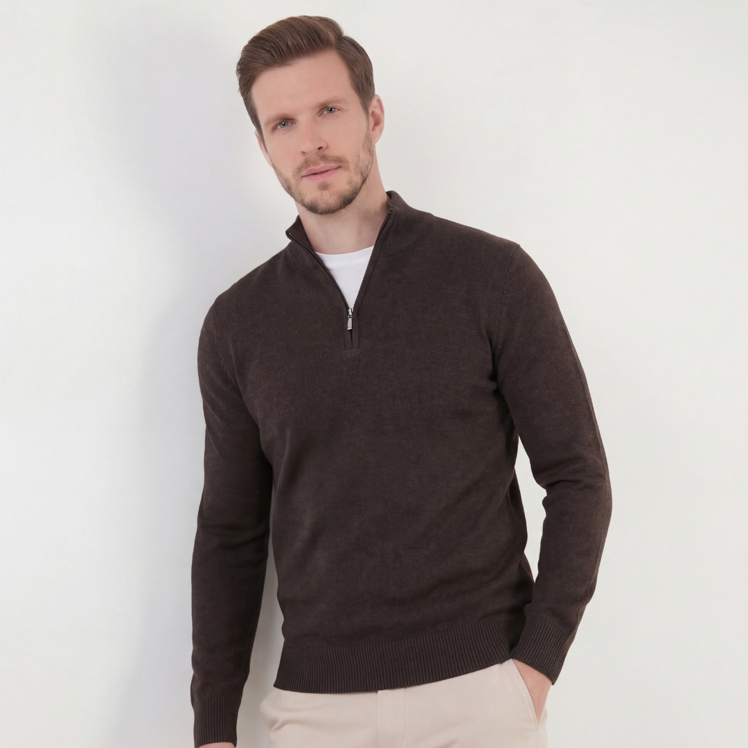 Brun Halv-zip Sweater