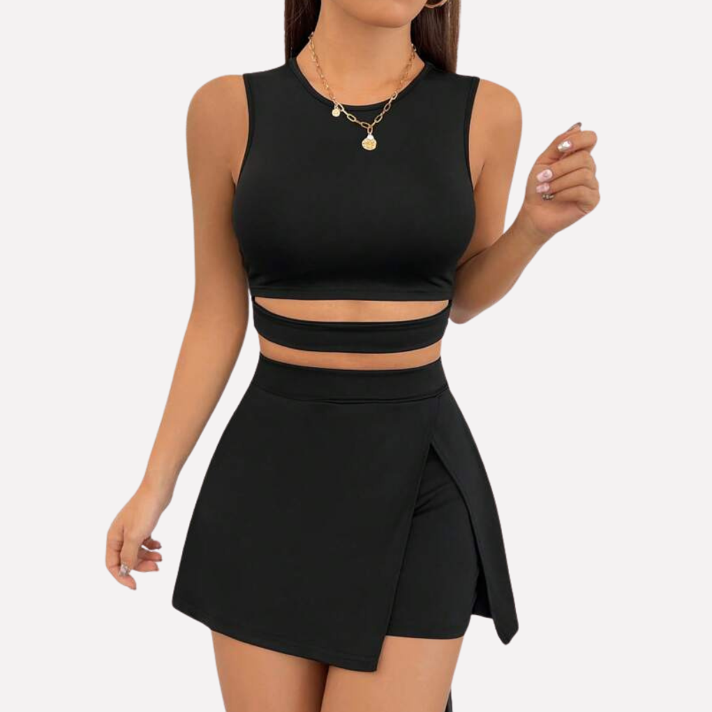 Women’s Shirt Vest and Split Skort Set