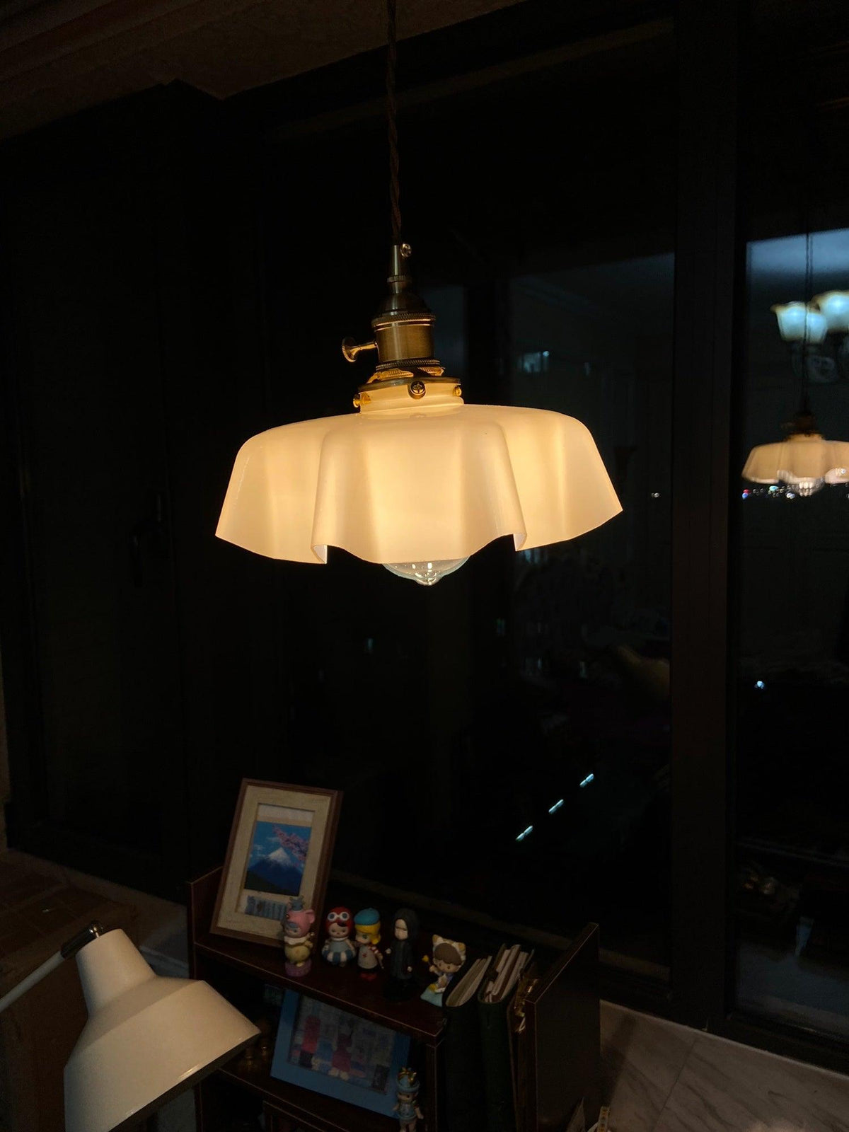 French Ruffled Glass Brass Pendant Light 1-Light
