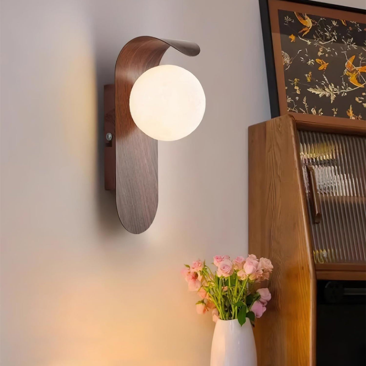 Nordische Holz-Kugel LED-Wandleuchte 1-flammig