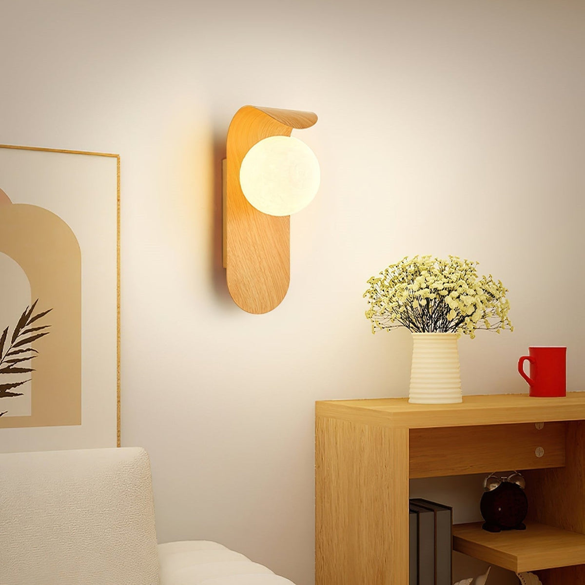 Nordische Holz-Kugel LED-Wandleuchte 1-flammig