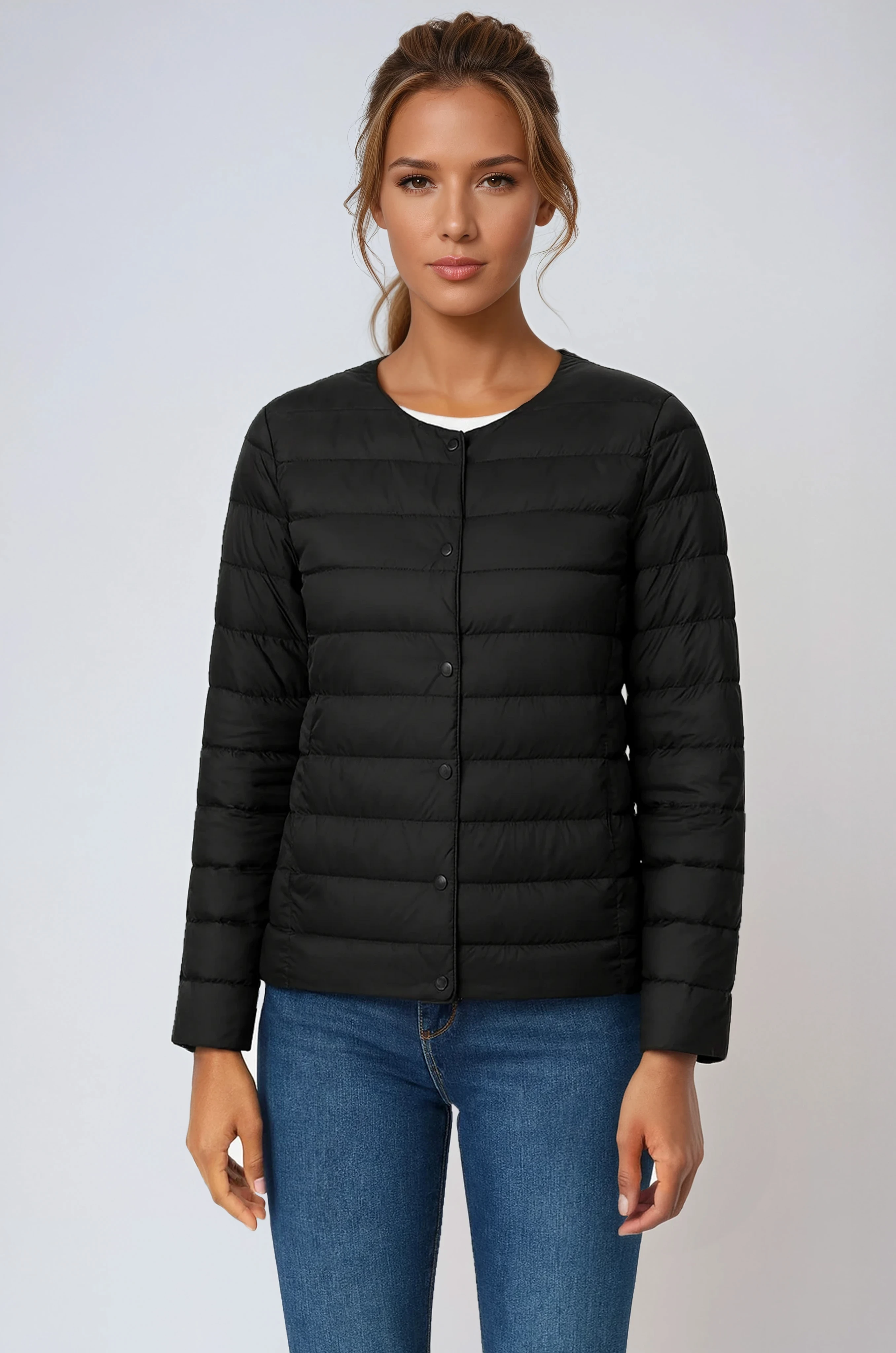 WOMEN’S PUFFER JACKET | BLACK LIGHTWEIGHT QUILTED COAT