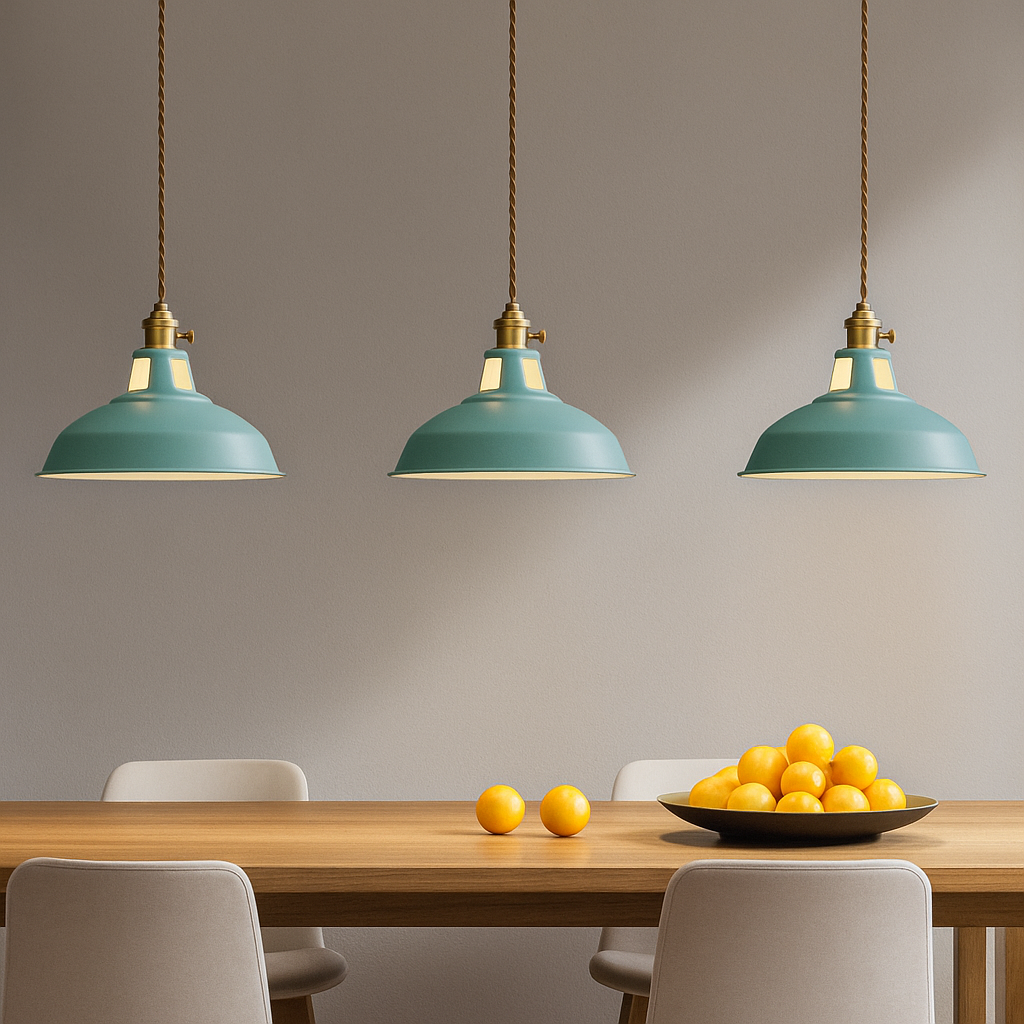 Lámpara colgante LED industrial con cúpula metálica colorida de 1 luz