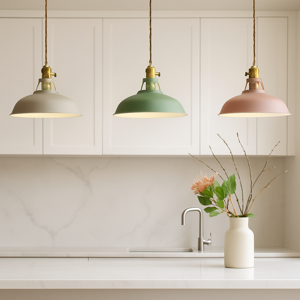 Lámpara colgante LED industrial con cúpula metálica colorida de 1 luz