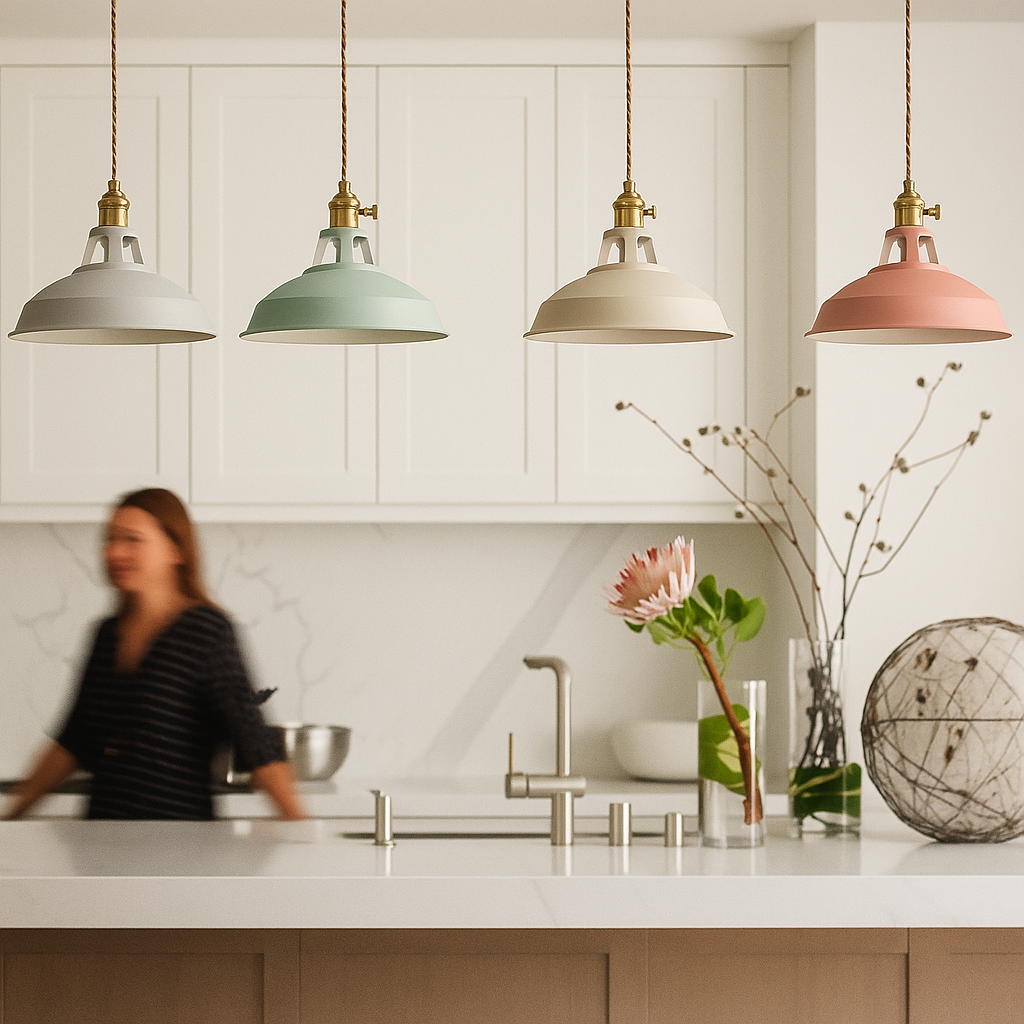 Lámpara colgante LED industrial con cúpula metálica colorida de 1 luz