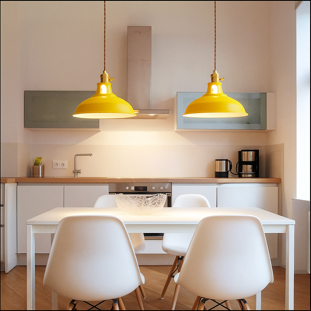 Lámpara colgante LED industrial con cúpula metálica colorida de 1 luz