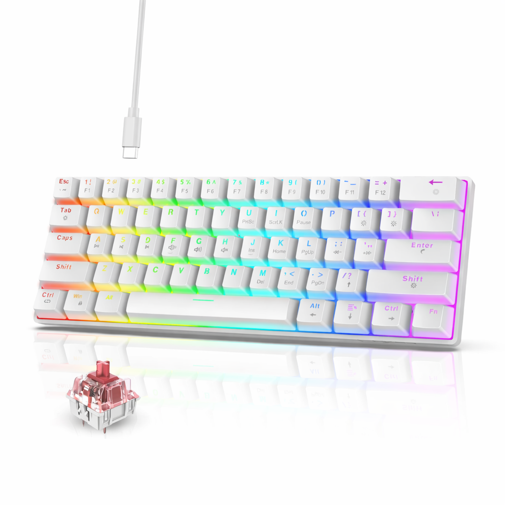60% Wired Gaming Keyboard – 61-Key Compact RGB Backlight Waterproof for PC & Mac