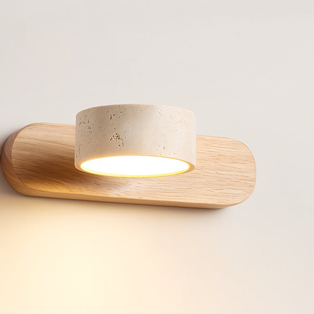 Aplique de pared moderno de travertino redondo con LED 1 luz
