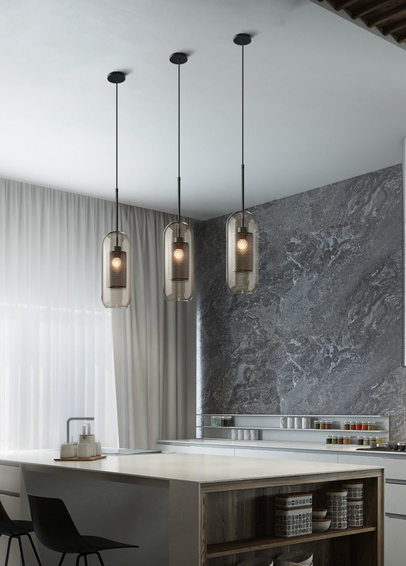 Modern Capsule Perforated Glass Pendant Light 1-Light