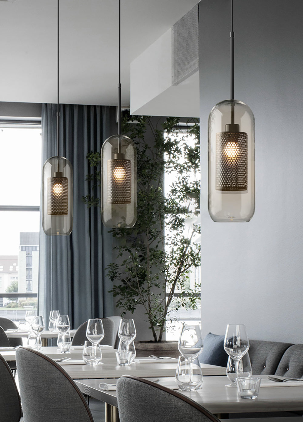 Modern Capsule Perforated Glass Pendant Light 1-Light