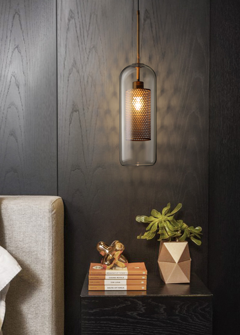 Modern Capsule Perforated Glass Pendant Light 1-Light