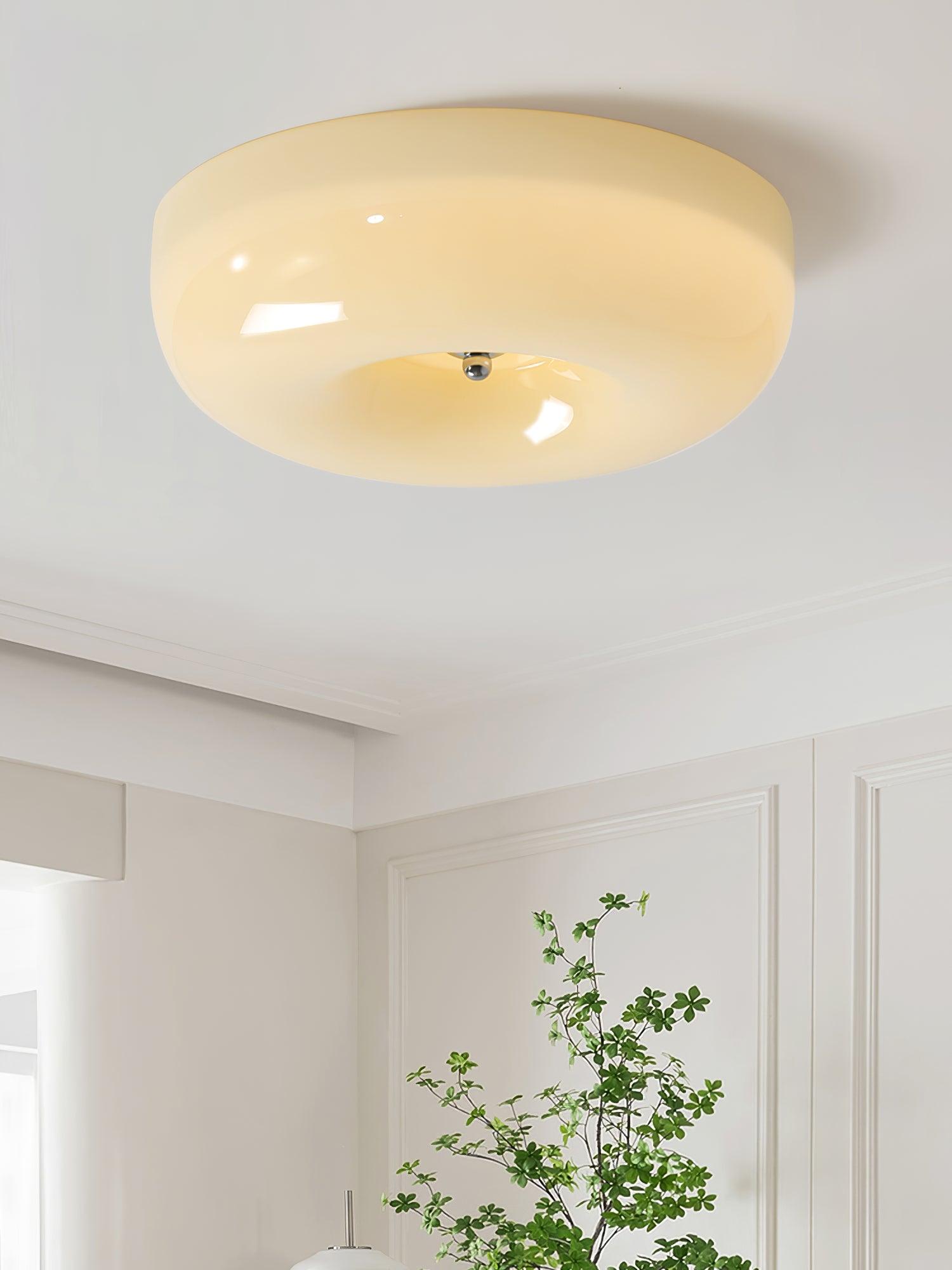 Modern Cream Donut Glass Flush Mount Ceiling Light 1-Light