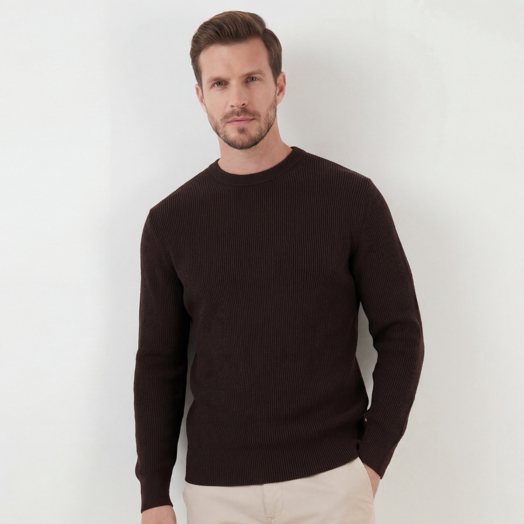 Mørkebrun Ribbet Sweater