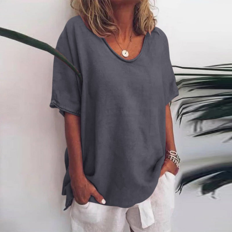 Puili | Classic Loose-Fit Short Sleeve Blouse for Women