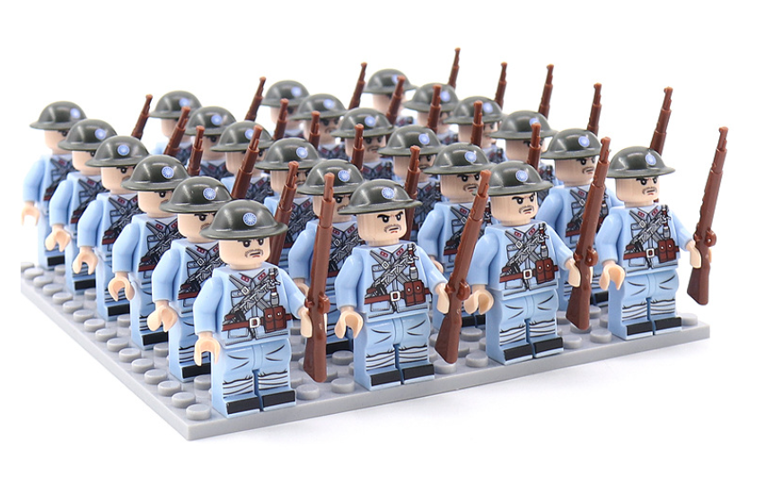 21-teiliges Set WWII Armee Militärbausteine Deutschland Frankreich Italien Japan Großbritannien