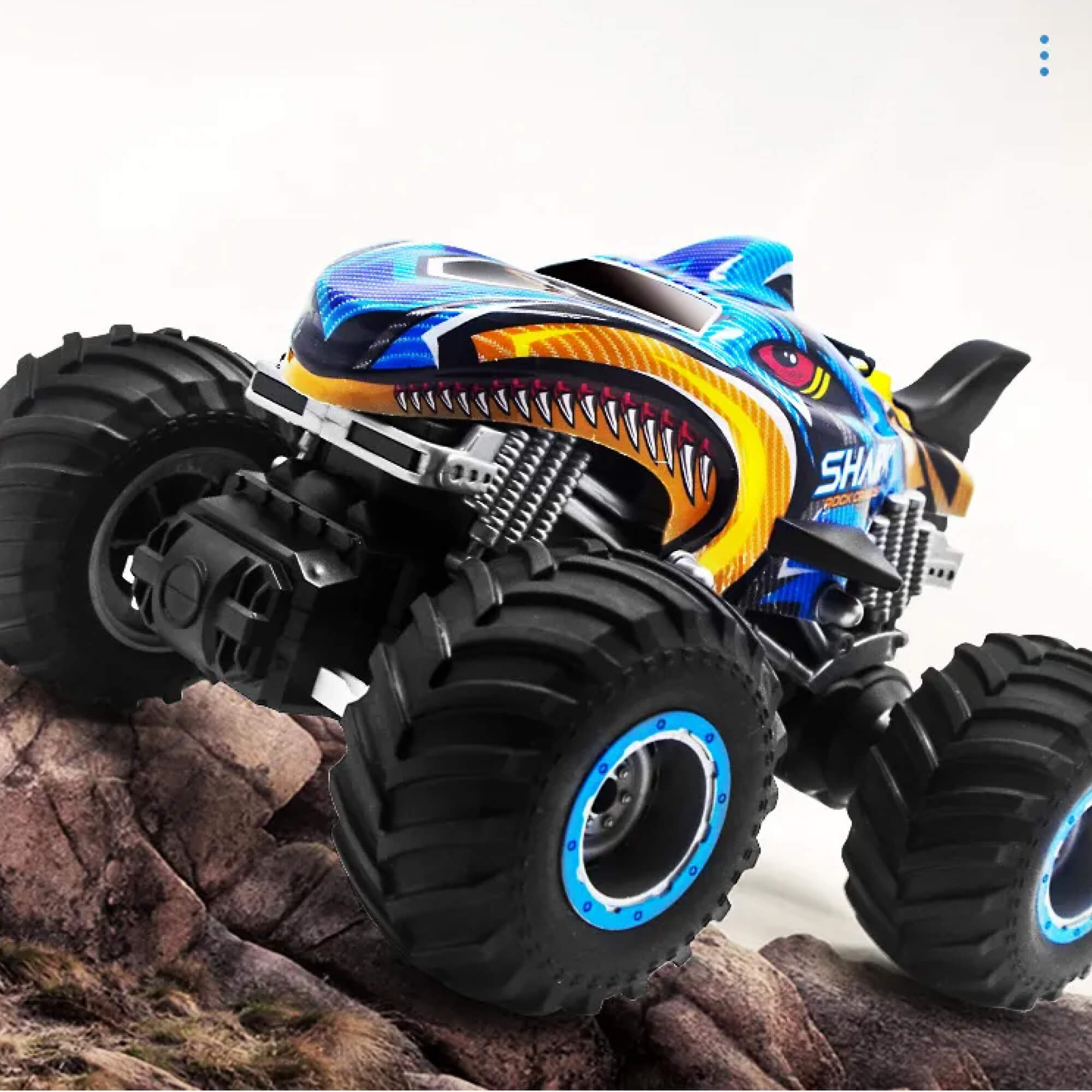 Camión monstruo todoterreno RC 4x4 – Coche de control remoto para escalar rocas y derrapar (diseño Shark Digger)
