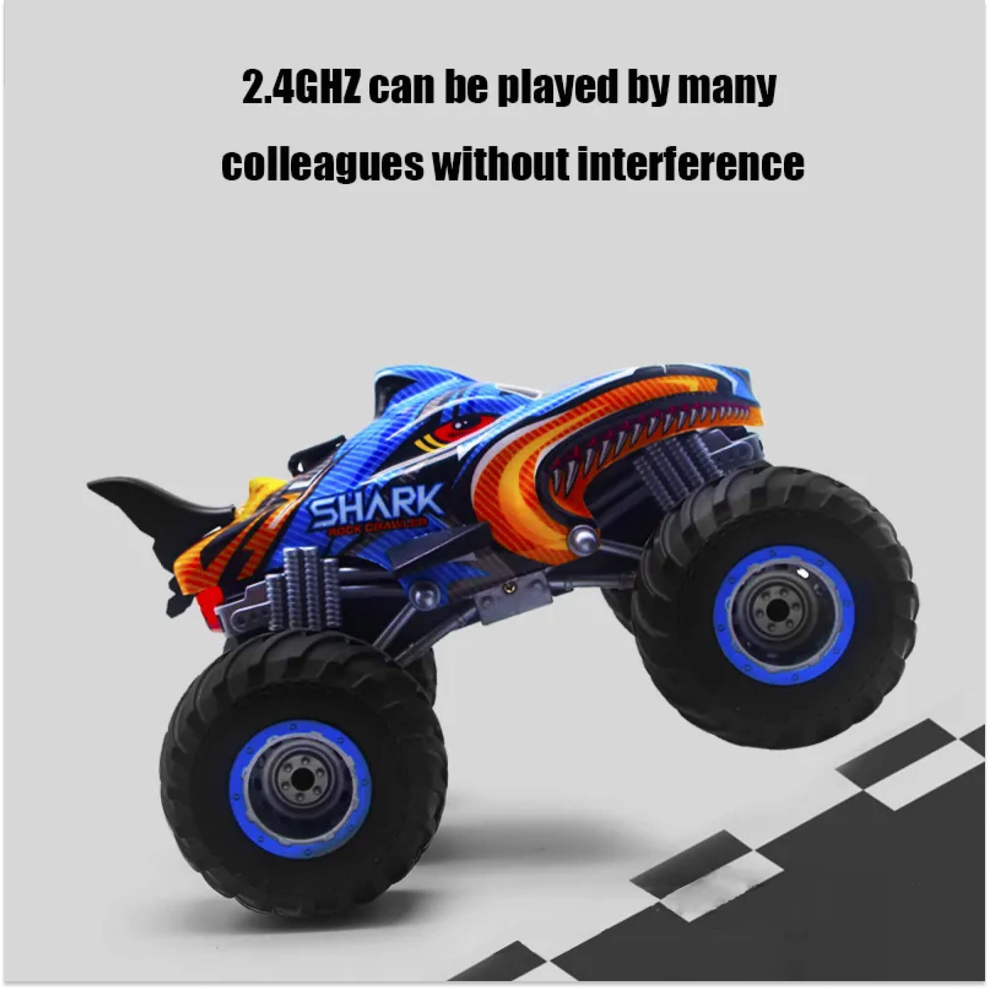 Camión monstruo todoterreno RC 4x4 – Coche de control remoto para escalar rocas y derrapar (diseño Shark Digger)