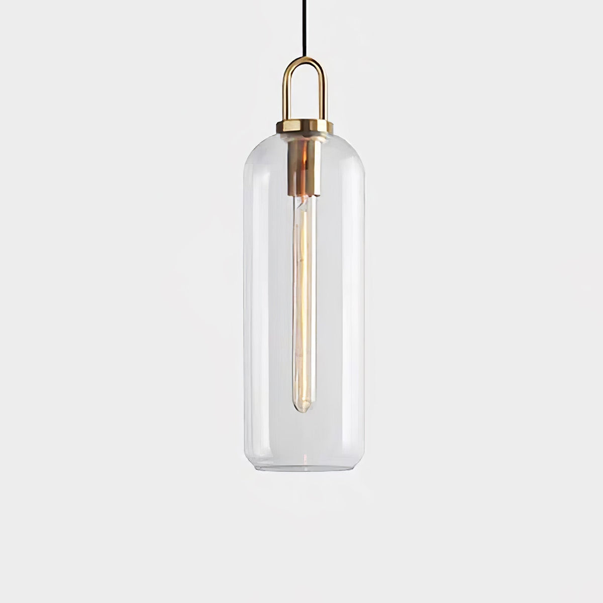 Lampadario moderno cilindrico in vetro e ottone a 1 luce